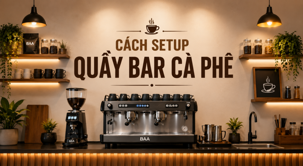 Cách setup quầy bar cà phê chuẩn với máy pha cà phê BAA giúp quán vận hành chuyên nghiệp hơn