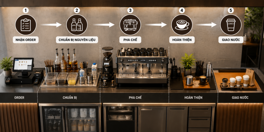 Cách setup quầy bar cà phê chuẩn với máy pha cà phê BAA giúp quán vận hành chuyên nghiệp hơn
