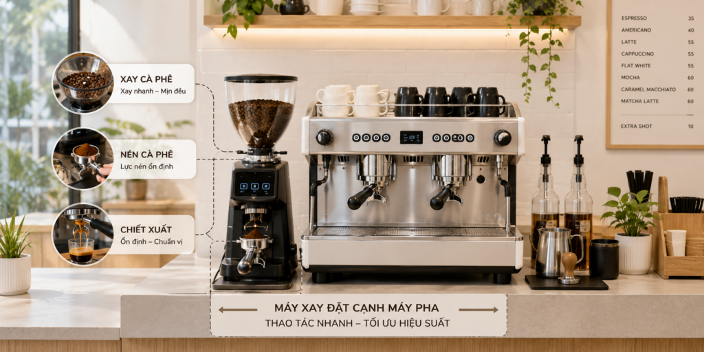 Cách setup quầy bar cà phê chuẩn với máy pha cà phê BAA giúp quán vận hành chuyên nghiệp hơn