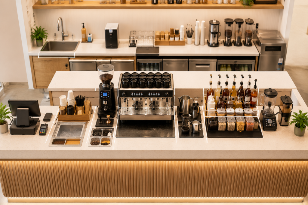 Cách setup quầy bar cà phê chuẩn với máy pha cà phê BAA giúp quán vận hành chuyên nghiệp hơn
