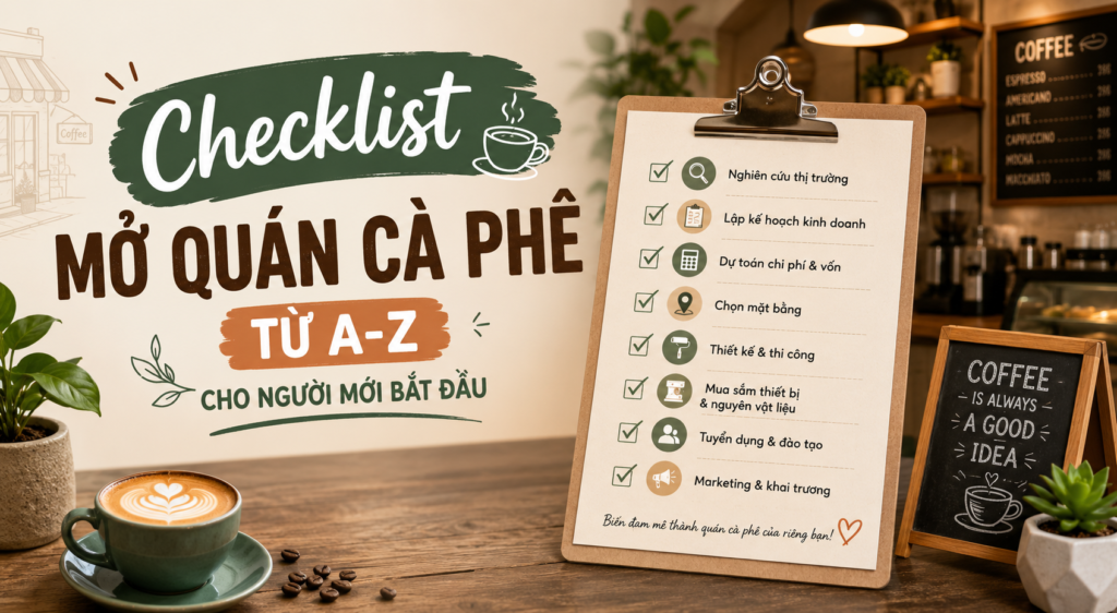Checklist mở quán cà phê từ A-Z cho người mới bắt đầu năm 2026